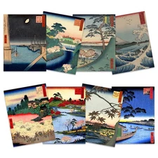 Japanese Woodblock Utagawa Hiroshige Ukiyo-e Unframed Art Print Poster Pack of 8