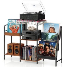 Vinyl Record Stand, 3-Tier Record Player Table with Left and Right Storage fo...
