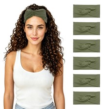 Knotted Cross Hair Bandana Dark Green 6 Pcs Workout Head Wrap