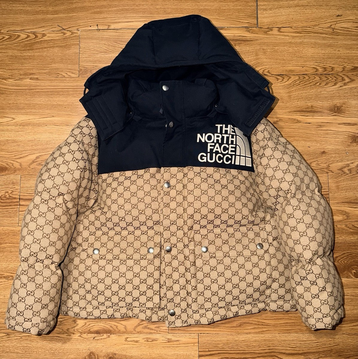 Gucci x The North Face Womens GG Padded Short Jacket Black Ebony