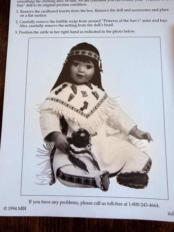 Danbury Mint Native American Doll PRINCESS OF THE SUN- Perillo Unused Box & COA
