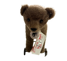 Steiff Brown Bear on Wheels 1904 Replica Mohair Teddy Bear 403354 Germany w Tags