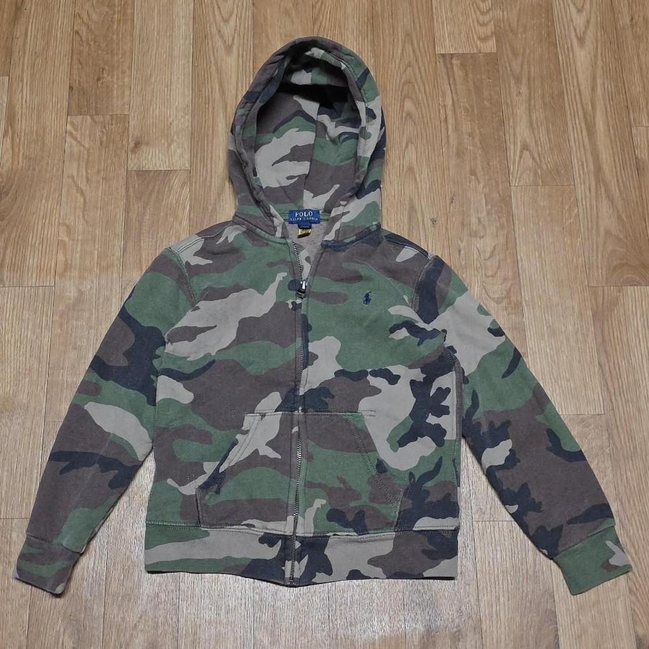 Polo Ralph Lauren Pony Logo Verde Giacca Mimetica Full Zip Felpa con Cappuccio Ragazzo Bambino Tg 2