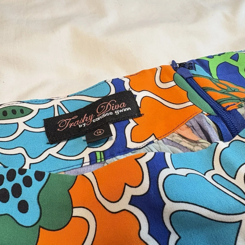 Trashy Diva юбка женщин 14 высокая талия Flare Midi Flowy тропический дракон цветок - Изображение 3 из 4