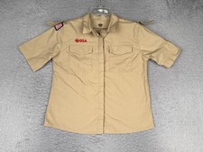 Boy Scouts Of America Shirt Grils XL Beige Uniform Short Sleeve BSA Patches