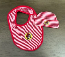 BUC-EE’S Baby Matching Bib and Hat Set—Red Striped—Cotton