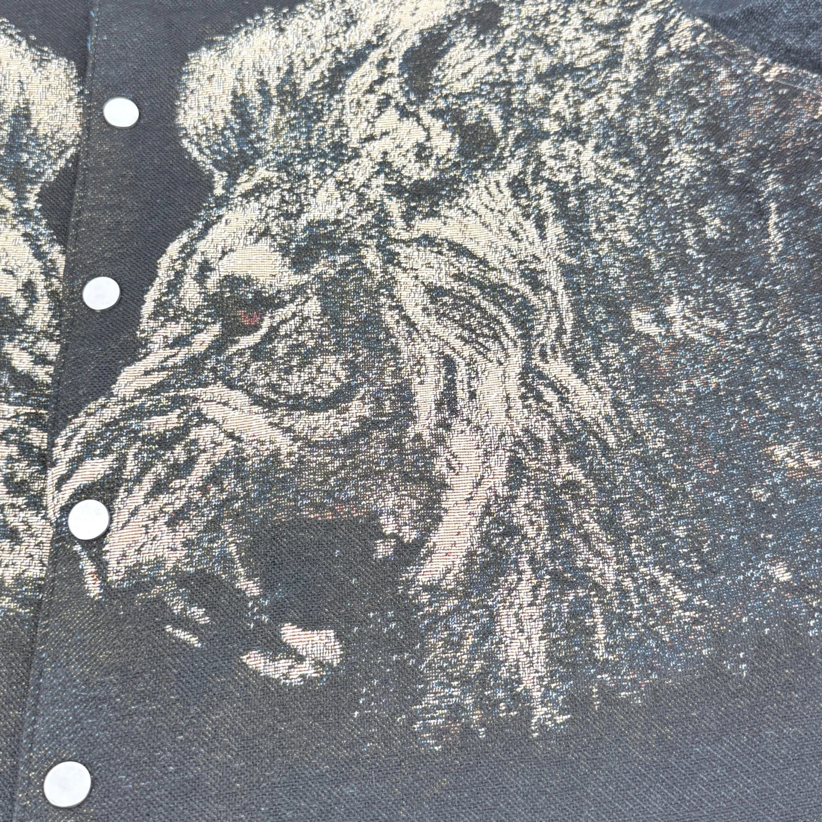 Novamen Tapestry Lion Jacket L Woven Graphic Black Denim Look Streetwear Shacket - product detail image 9