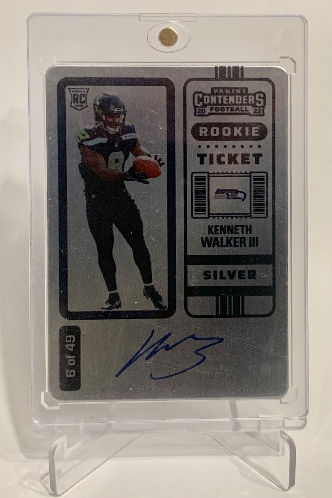 Kenneth Walker III 2022 Panini Contenders Silver Rookie Ticket Auto /49 RC
