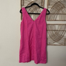 J. CREW Maxine V-Neck Shift Linen Fuchsia Pink Women's Pockets Dress Sz S B43