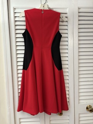 Vintage Tommy Hilfiger Vibrant Red & Black A line dress. Sz 6. has some stretch.
