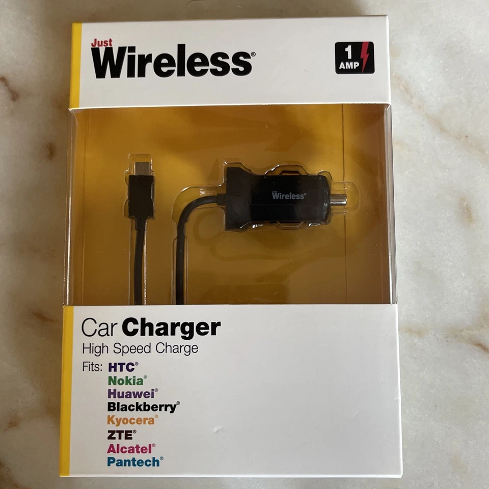 Cargador de coche Just Wireless 1 AMP negro ~ carga de alta velocidad ~ caja sellada nueva Foto 3 de 4