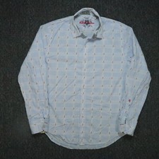 Robert Graham Shirt Mens Large Blue Abstract Classic Fit Flip Cuff Long Sleeve