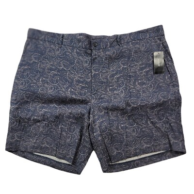 Alfani Men's Geo-Print Stretch Linen blend Shorts 40 navy $55 new