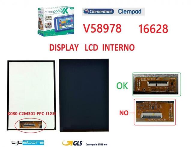 DISPLAY LCD CLEMENTONI CLEMPAD 8 9.0 V58978 16628 SCHERMO INTERNO ORIGINALE NUOV
