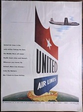United Airlines Globe Graphic 1951 Vintage Folio Plane Print Ad