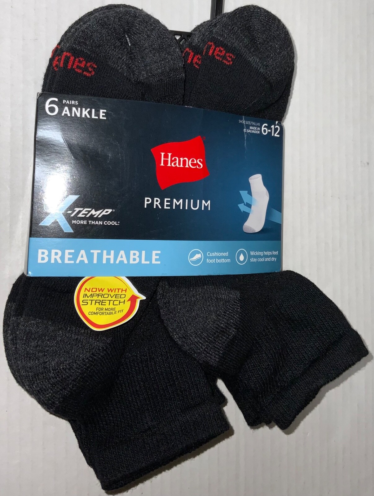 HANES ANKLE Socks Performance 6 pairs Cushioned Wicking Arch Supp Cooling 6 - 12-image
