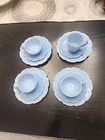 Vtg Blue Delphite Cherry Blossom Jeanette Depression Glass 12pc Childs Dish Set