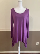 Logo by Lori Goldstein Tunic MEDIUM Purple Pockets Hi Low Top Shirt Langenlook