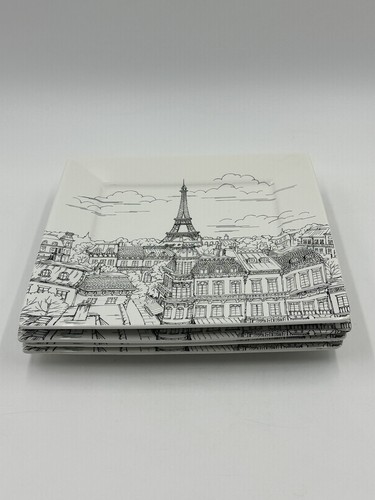 222 Fifth AVE City Scenes Square Dinner Plates 10 1/2 Inch Set Of 4 - Picture 11 of 11