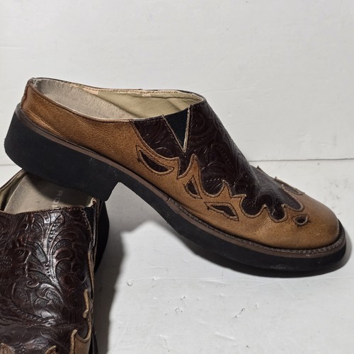 Womens Roper Tooled Brown Leather Shoes Mules Clogs Slides Western Cowgirl Sz 8 - Picture 2 of 17