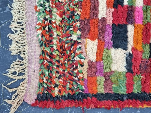Moroccan Boujaad Handmade Rug 5'5''x8'3" Berber Checkered Red Wool Tribal Carpet - Picture 6 of 11