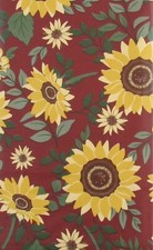 Sunflowers Abstract on Dark Red Vinyl Flannel Back Tablecloth Various Sizes