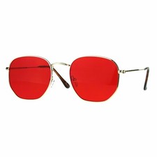 Vintage Fashion Sunglasses Thin Metal Hexagon Shape Frame Color Lens UV 400