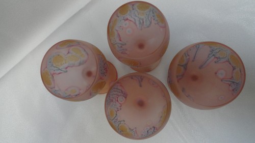 Set of 4 Rueven Art Nouveau Goblets Wine Glasses Hand Blown Painted Pink Satin - Picture 5 of 8
