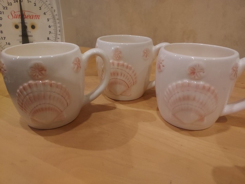 VTG Otagiri Sea Shell Mug Embossed 3D Pink Seashell Mini Sand Dollar Set of 3
