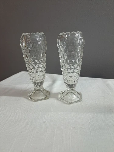 2 Vintage Fostoria American 2056 6 1/4" Cupped Bud Vase