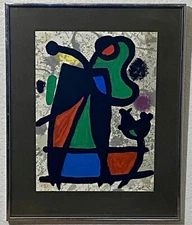 Original Joan Miro Lithograph Framed Abstract Multicolor Art COA