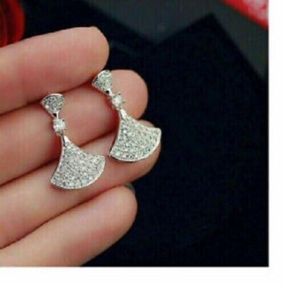 2.Ct Round Cut Simulated Women''s Drop & Dangle Earrings 14k White Gold Plated