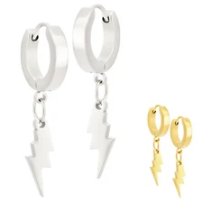 Pair - Lightning Bolt Surgical Steel Huggies Earrings