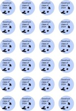 24x PRECUT BLUE GOOD LUCK CLASS OF 2024/SCHOOL/LEAVERS RICE CUP CAKE TOPPERS