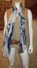 Blue ships Pictorial designer Vintage Long scarf 72x23