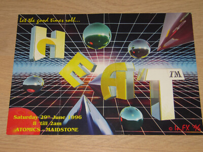 HEAT - MAIDSTONE - DJ RANDALL BROCKIE GROOVERIDER - 1996 RAVE CLUB FLYER (A5)