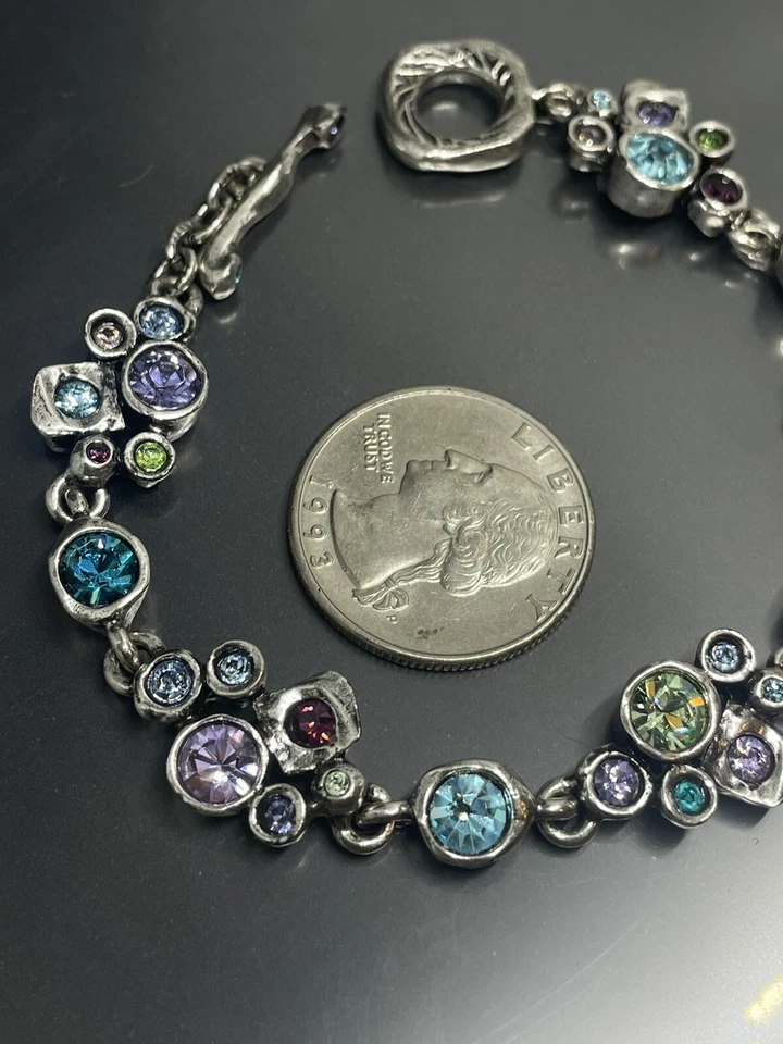 Patricia Locke USA Signed ‘10 Silvertone Swarovski Crystals 6.8” Link Bracelet - Image 2 of 4