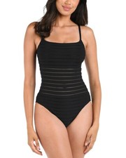 La Blanca Ribbed Black One Piece Swimsuit L101554 Size 12