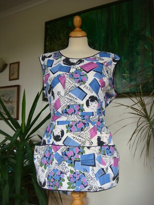 Original Vintage 60er Jahre Fab Paris/London Print Baumwolle Schürze/Top 44''