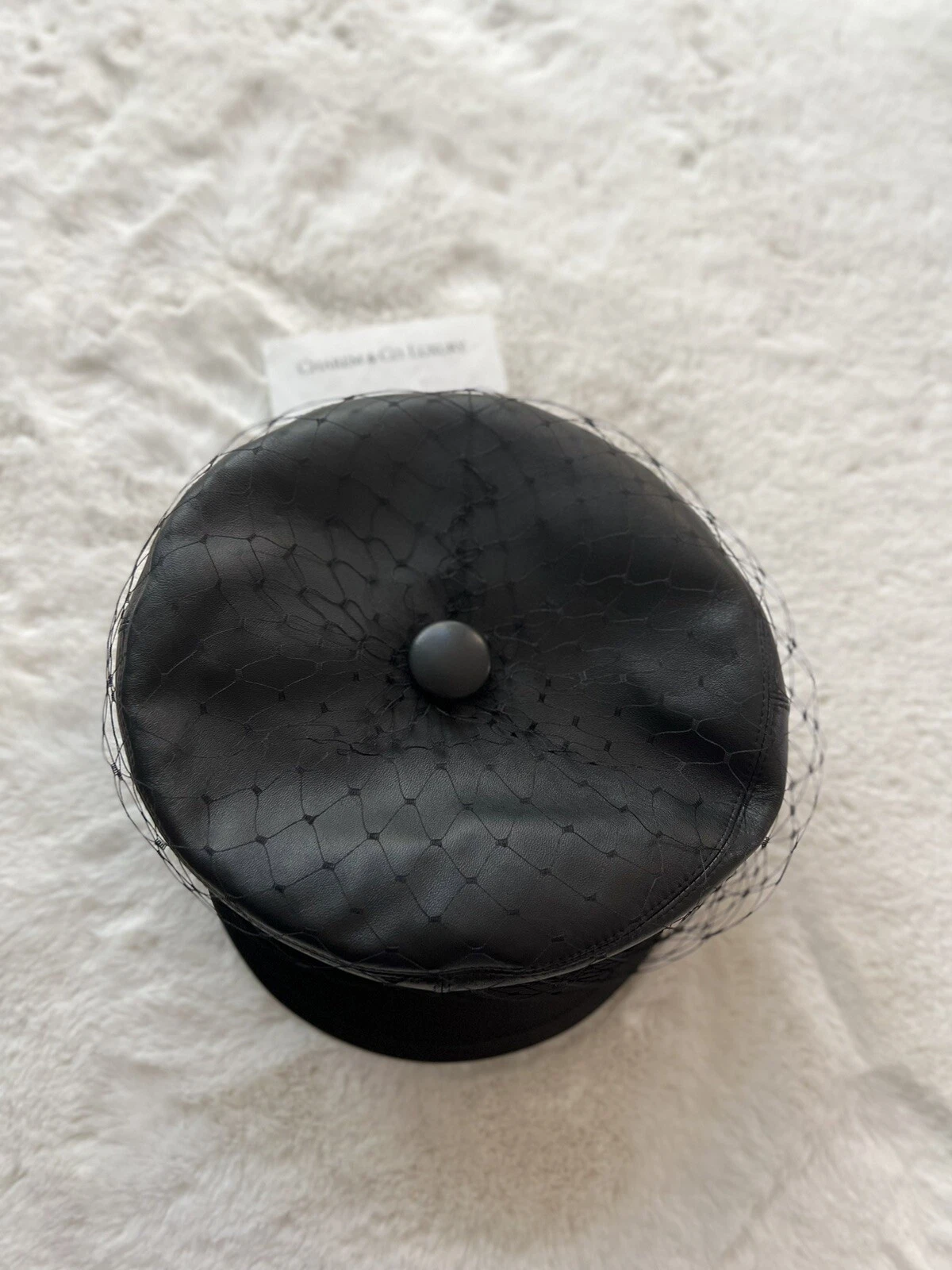 Tout NEUF ! Chapeau béret Christian Dior Arty avec voile cuir noir 57cm taille S