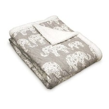Elephant Parade Throw Fuzzy Reversible Sherpa Blanket, 60  x 50  Gray  White