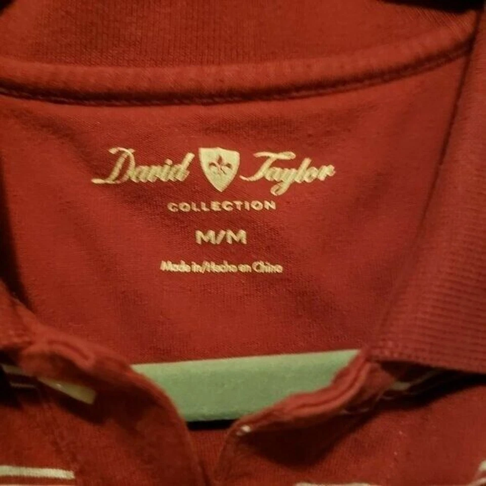 Мужская рубашка-поло David Taylor размер M красно-белая в полоску с коротким рукавом - Изображение 2 из 4