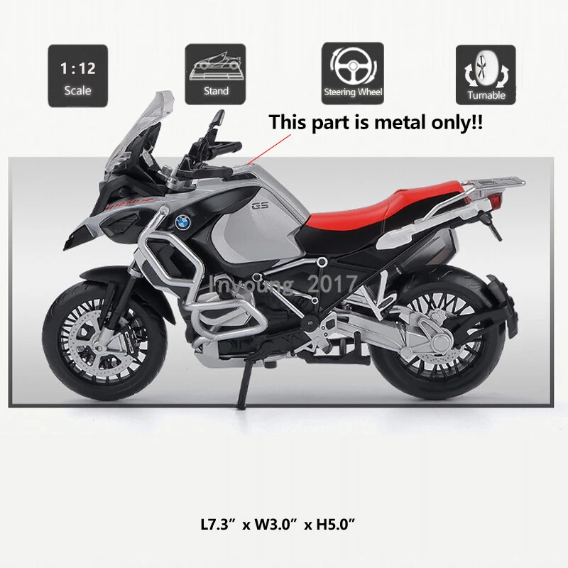 1/12 BMW R1250 GS Modelo de motocicleta Diecast Vehículo de juguete Niños Juguetes Niños Astilla Foto 2 de 4