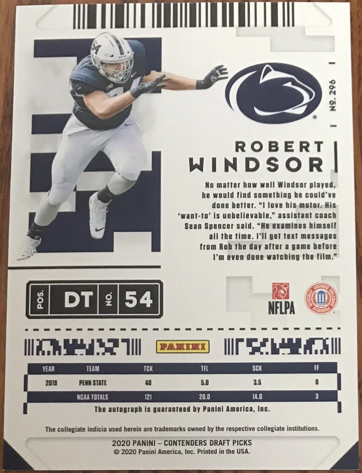 2020 Panini Contenders Draft Picks Rookie Autograph Robert Windsor #296 - Image 2 of 2