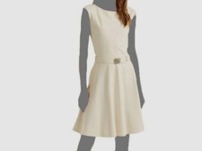 $148 Ralph Lauren Women's Ivory Sleeveless Jersey Ponte A-Line Dress Size 14