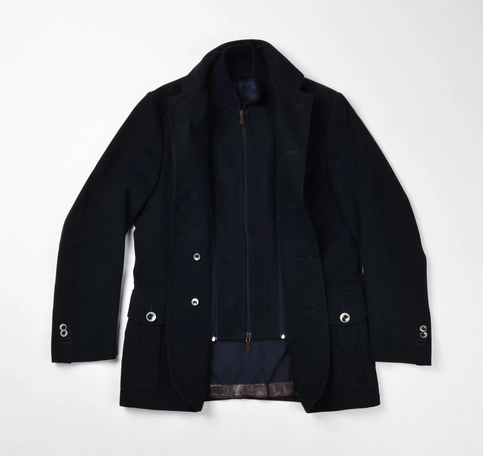 Men's CORNELIANI ID Navy Zip Out Bib Cord Cotton Size EU 48 UK,US 38 6R Jacket Foto 3 de 4