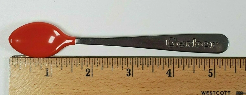 GERBER Lote de 12 cucharas bebé punta suave mordida Hecho en EE. UU. Acero inoxidable Rojo Infantil ¡NUEVO! Foto 2 de 4
