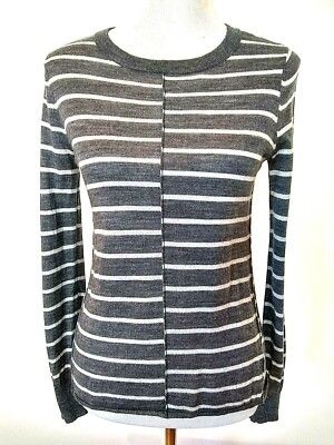 Paige Womens Size S Allie Gray Asymmetric Striped Merino Wool Blend Sweater