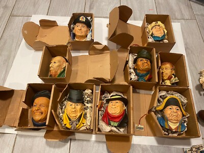 Lot Of 9 Vintage Bossons Chalk ware Wall Mount Heads In Original Boxes
