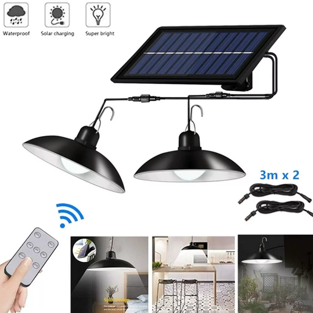 Solar Power Pendant Lights Garage Shop Lamp Indoor Outdoor Shed Barn Gazebo Yard